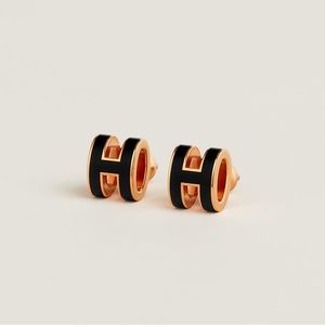 Hermes Mini Pop H earrings - Black Noir & Rose Gold